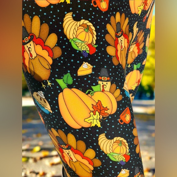 OS NEW Womens Thanksgiving Turkey Dinner Leggings Fall Luxury Yoga Pants - Picture 9 of 13